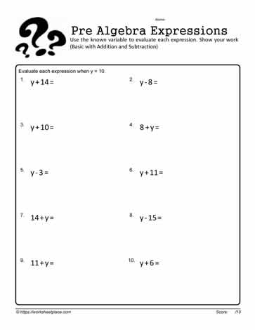 Evaluating Expressions Basic 6 Worksheets
