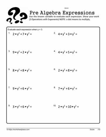 evaluating expressions with exponents worksheet