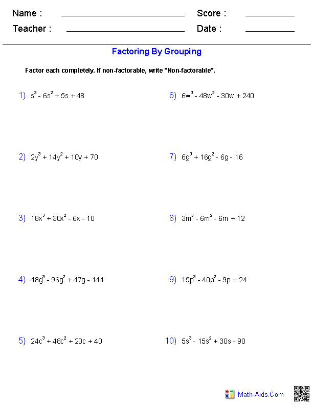 Algebra 1 Worksheets | Monomials and Polynomials Worksheets