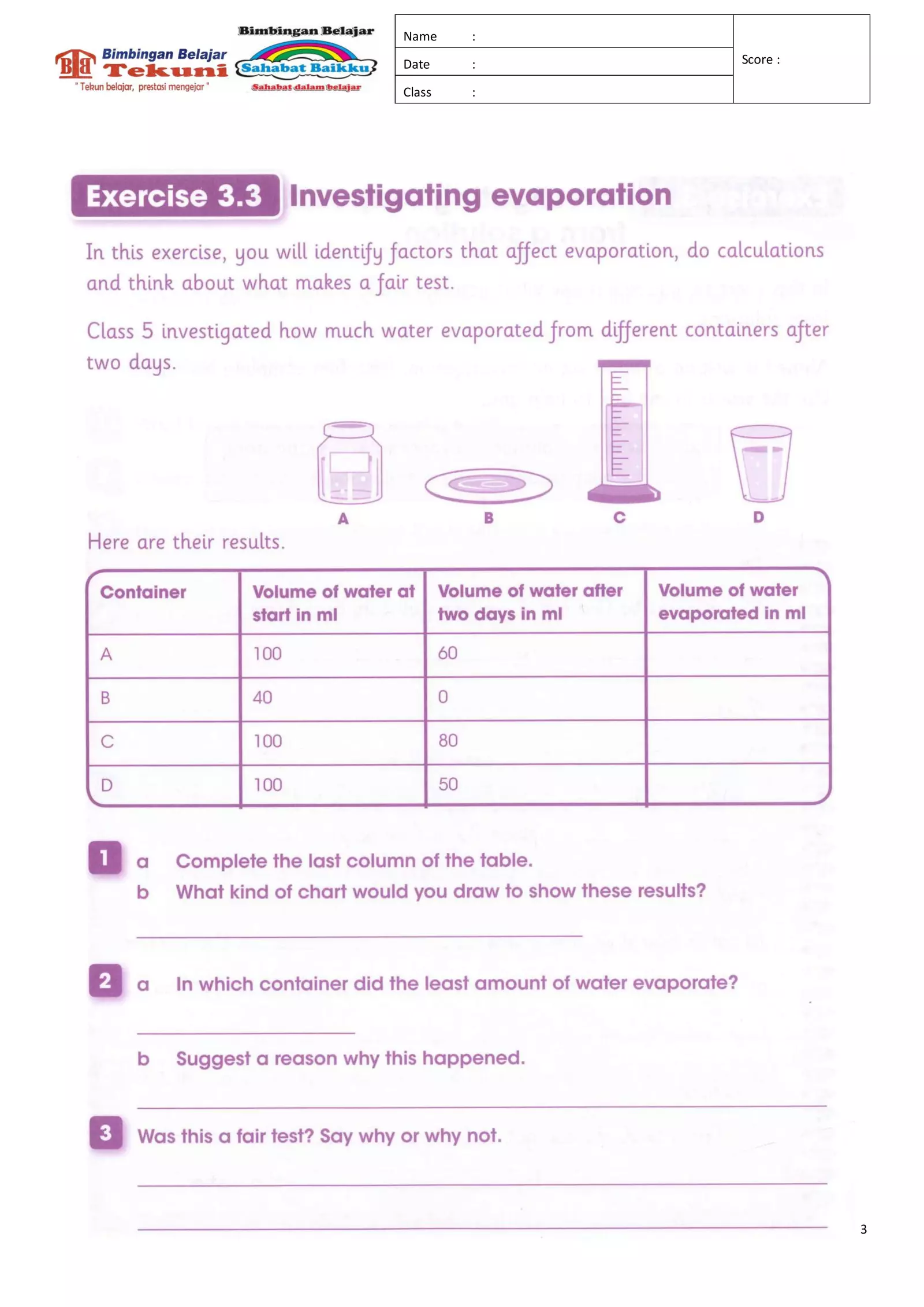 Investigating Evaporation Interactive Worksheet Edform Worksheets