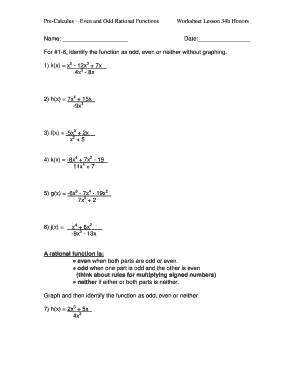 Even And Odd Functions Worksheet - Fill Online, Printable ...