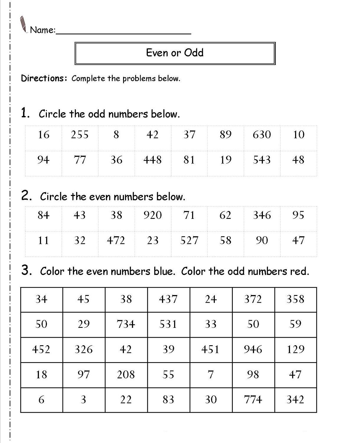 even and odd worksheet for 2nd grade