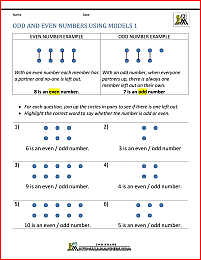 Odd Numbers and Even Numbers Worksheet