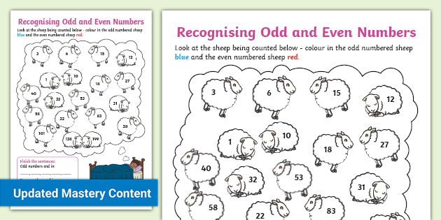 Recognising Odd and Even Numbers Worksheet worksheet