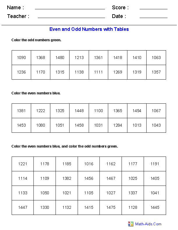even and odd worksheet
