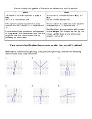 Algebra Worksheet Even Odd Functions.docx - We can classify the ...