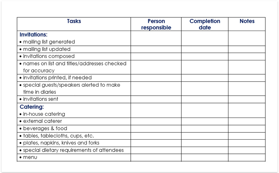 event planning worksheet template