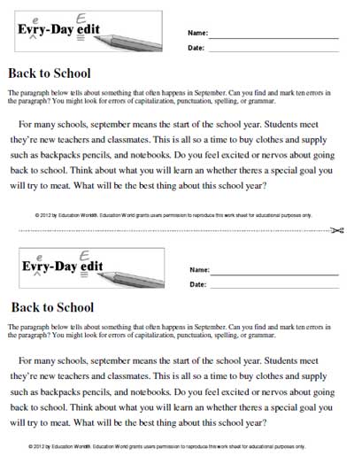 every day edits completed worksheet