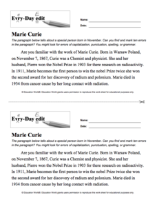 Every Day Edit - Marie Curie Activity for 3rd - 8th Grade | Lesson ...