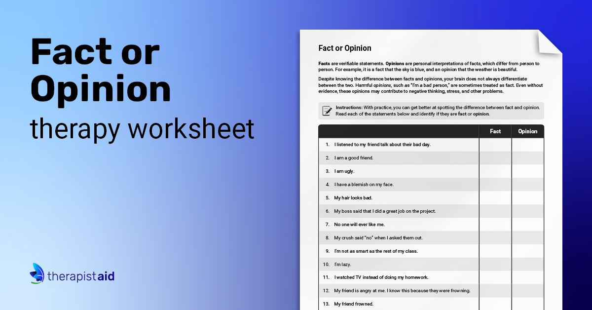 evidence and opinion worksheet