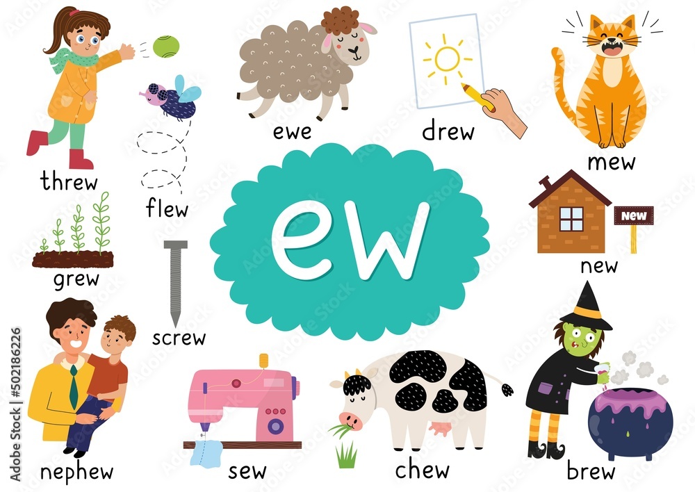 Ew- digraph spelling rule educational poster for kids with words ...