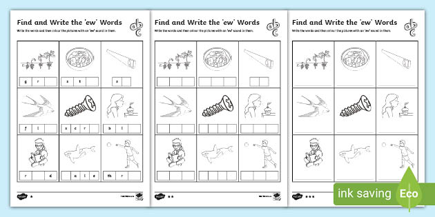ew Words Differentiated Worksheet | Primary Resources