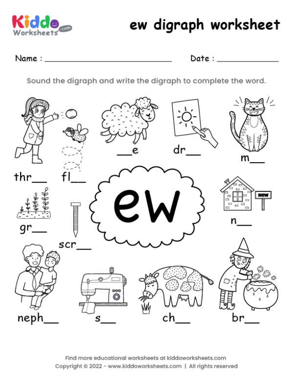 Free Printable ew digraph worksheet - kiddoworksheets