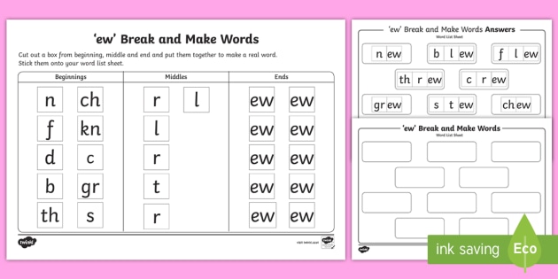 ew Sound Break and Make Worksheet (teacher made) - Twinkl