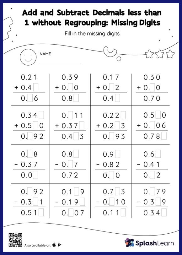example of how you add and subtract decimals