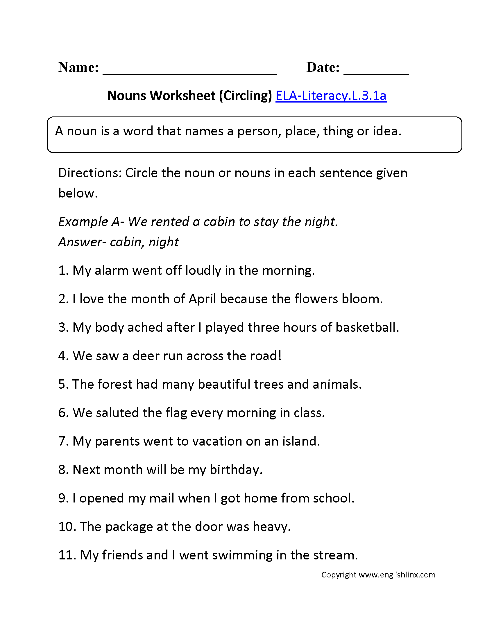 examples of ela worksheet