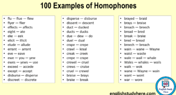 examples of homophones