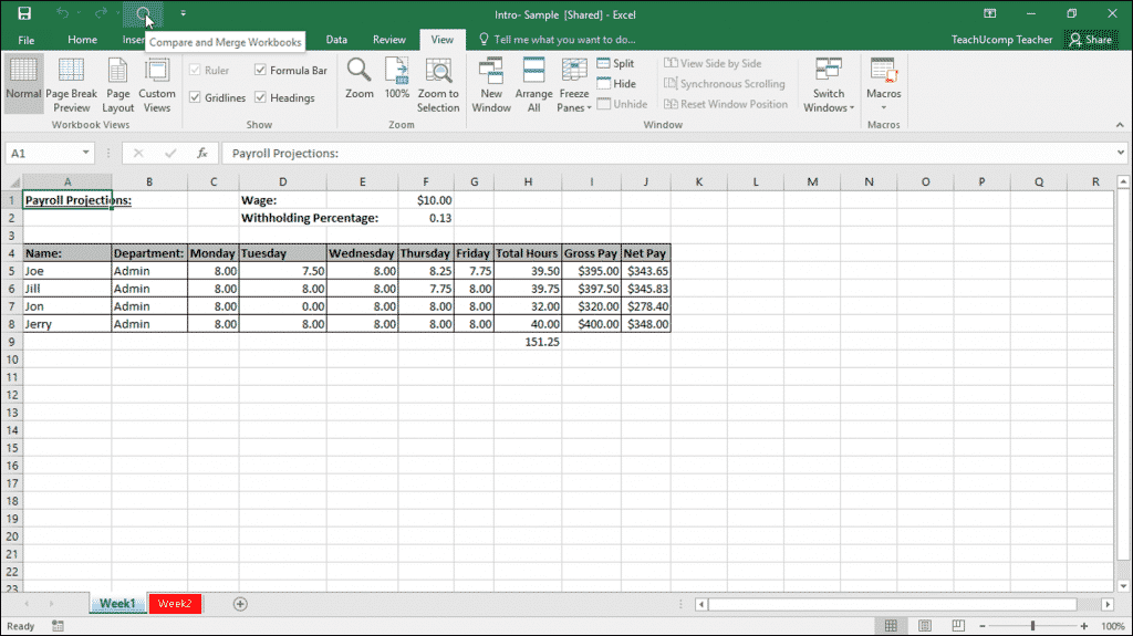 Merge Changes in Copies of Shared Workbooks in Excel