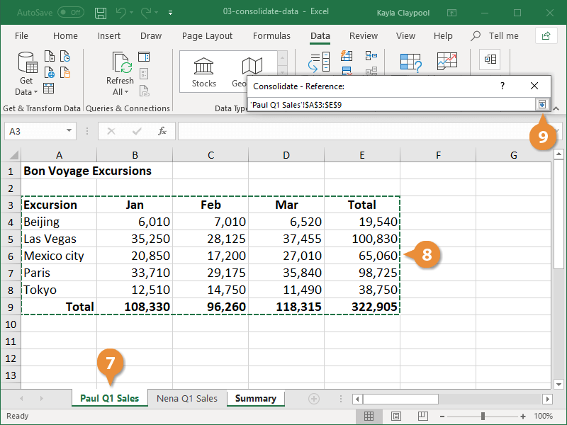 Excel Consolidate | CustomGuide