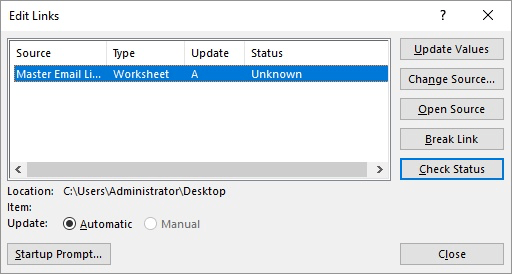 Changing Links (Microsoft Excel)
