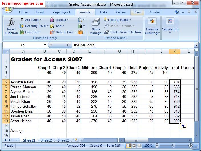 Microsoft EXCEL::Formulas Tab - Worksheets Library