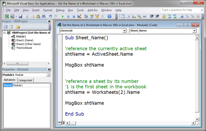 Get the Name of a Worksheet in Macros VBA in Excel - TeachExcel.com