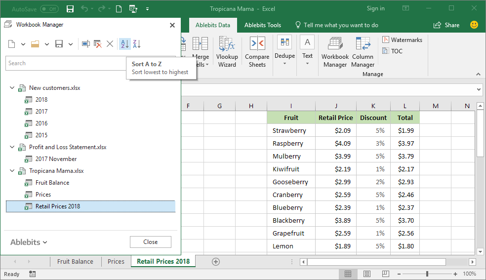 Manage Excel workbooks: navigate, find, sort worksheets, and more