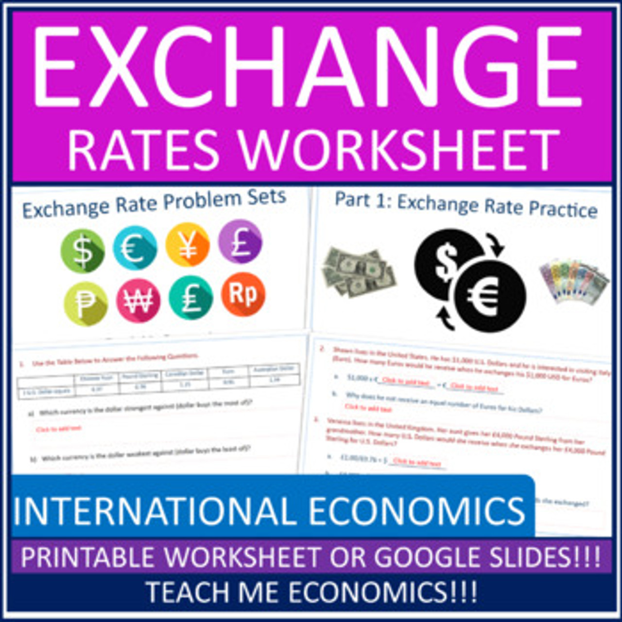 Free exchange rates worksheet, Download Free exchange rates worksheet