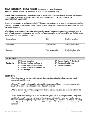 ULM FLSA Exemption Test Worksheet 2017-2024 - Fill and Sign ...