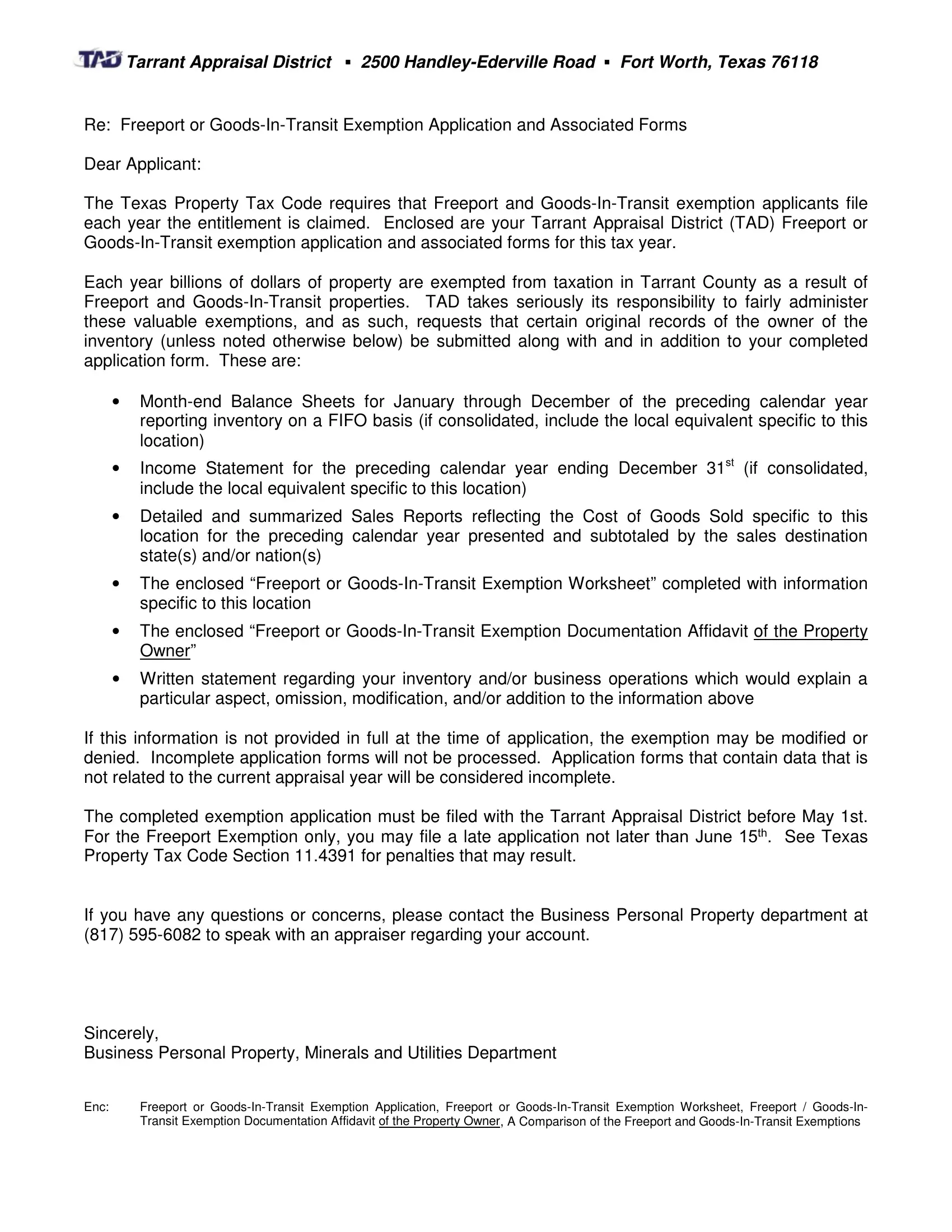 Freeport Exemption Worksheet PDF Form - FormsPal