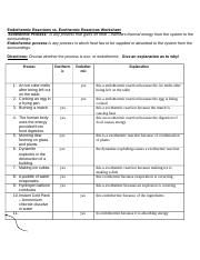 exothermic and endothermic reactions worksheet answers