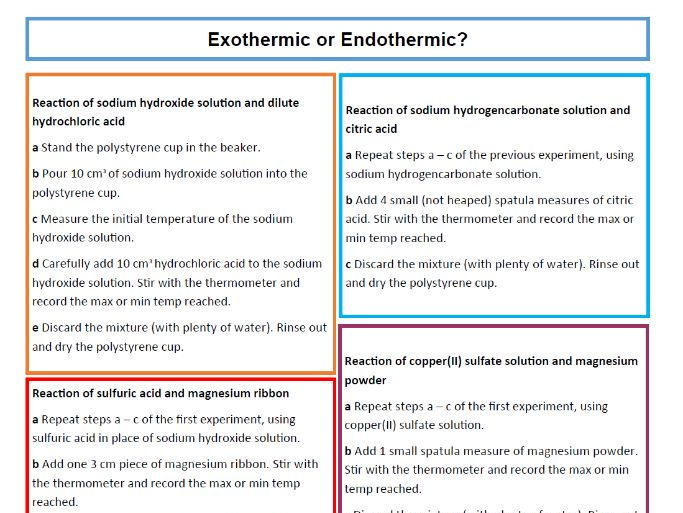 exothermic and endothermic reactions worksheet answers
