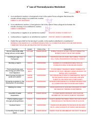 1st law of thermodynamics worksheet - key - 1st Law of ...