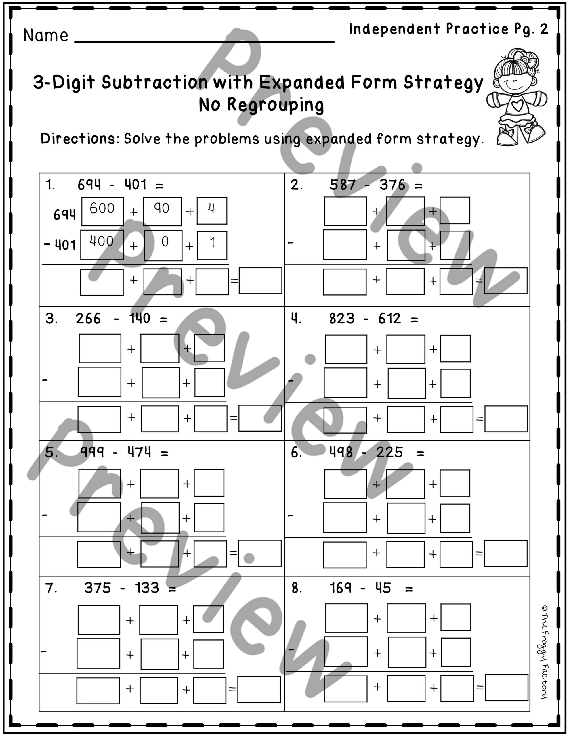 3 Digit Subtraction Expanded Form | Subtraction Strategy Worksheets ...