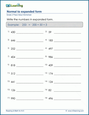 Write numbers up to 1,000 in expanded form worksheets | Worsheets library