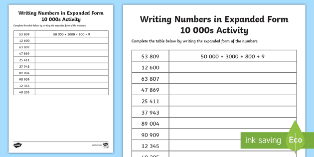 Writing Numbers in Expanded Form 10 000s Worksheet / Worksheet ...
