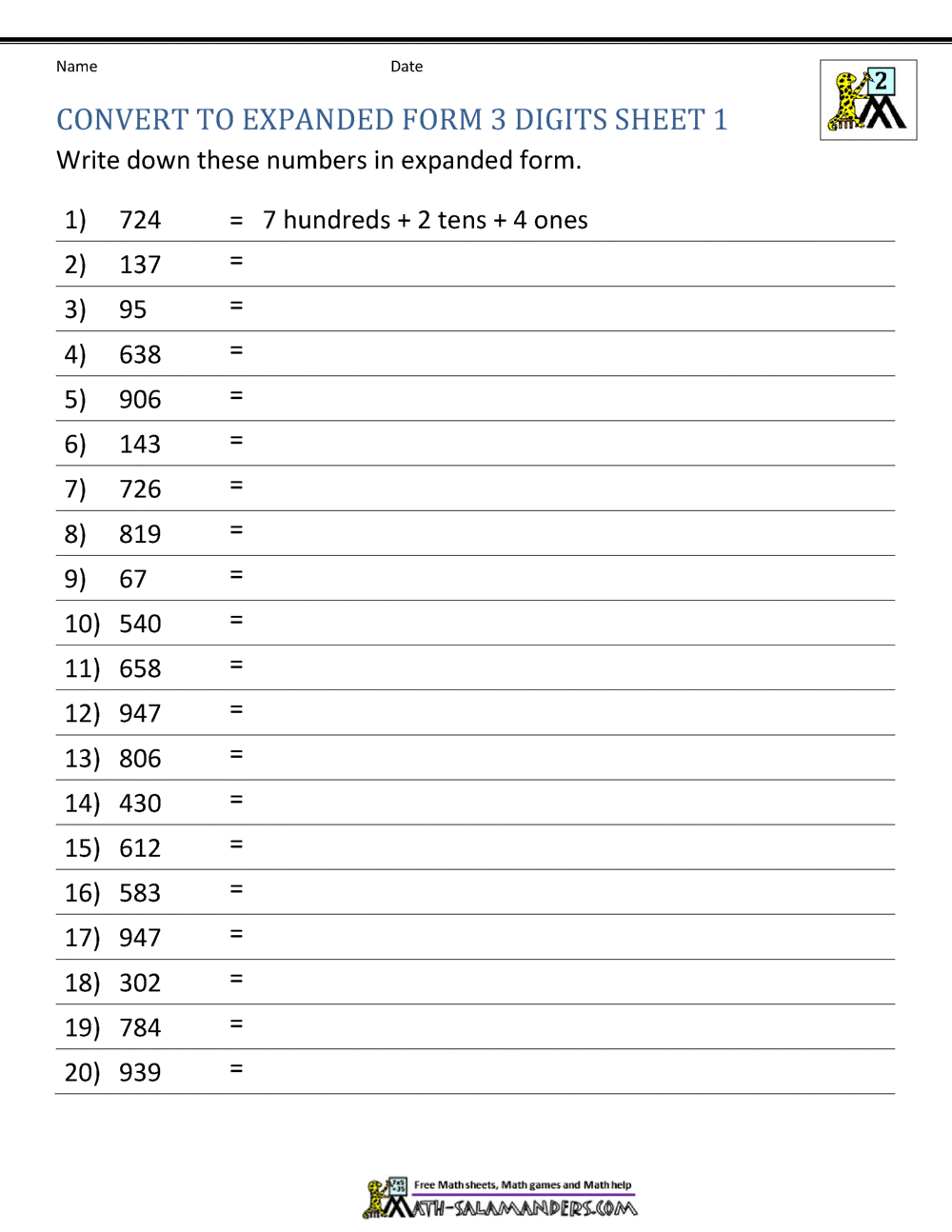 expanded form of a number for 2nd graders