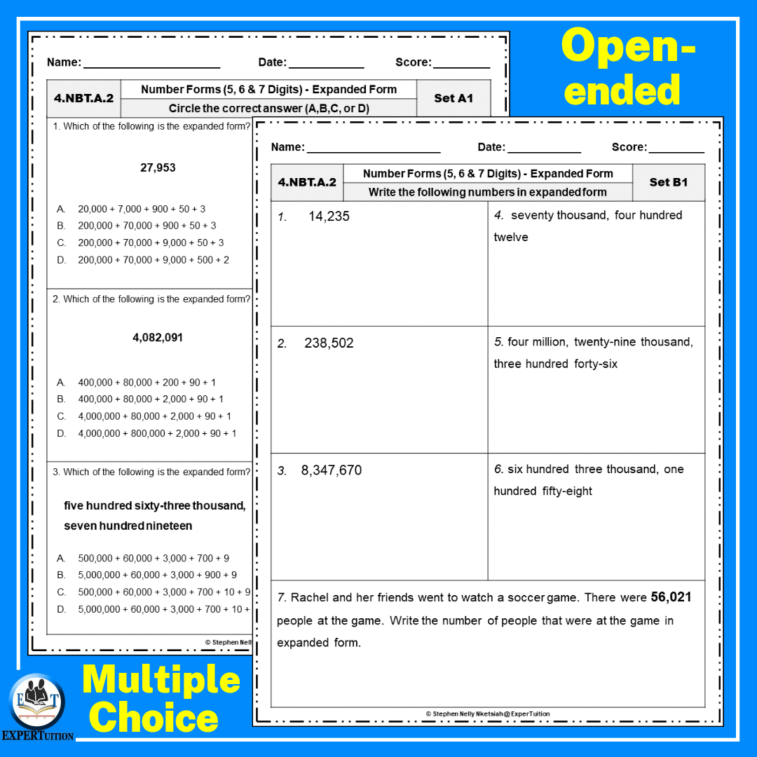 Standard, Expanded and Word Forms Worksheets - 5, 6 &  7 Digits ...