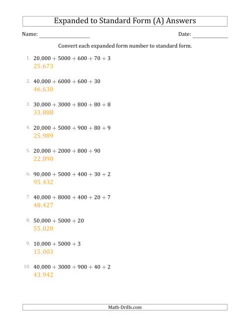 Converting Expanded Form Numbers to Standard Form (5-Digit Numbers ...