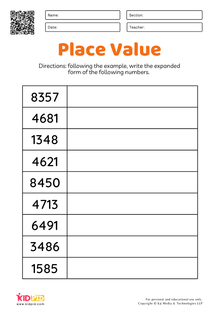 Math Expanded Form Worksheets for Grade 3 - Kidpid