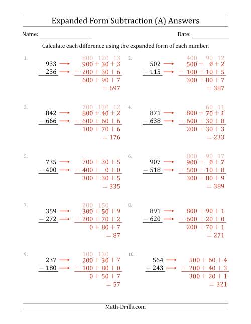 3-Digit Expanded Form Subtraction (A)