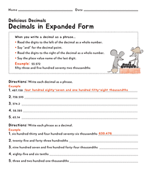 Decimals in Expanded Form | Worksheet 