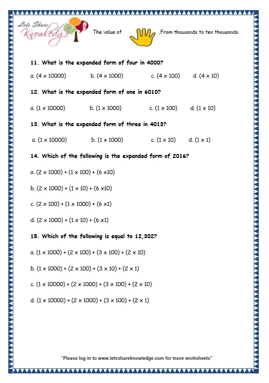 Grade 3 Maths Worksheets: 5 Digit Numbers (2.2 Expanded Form of 4 ...