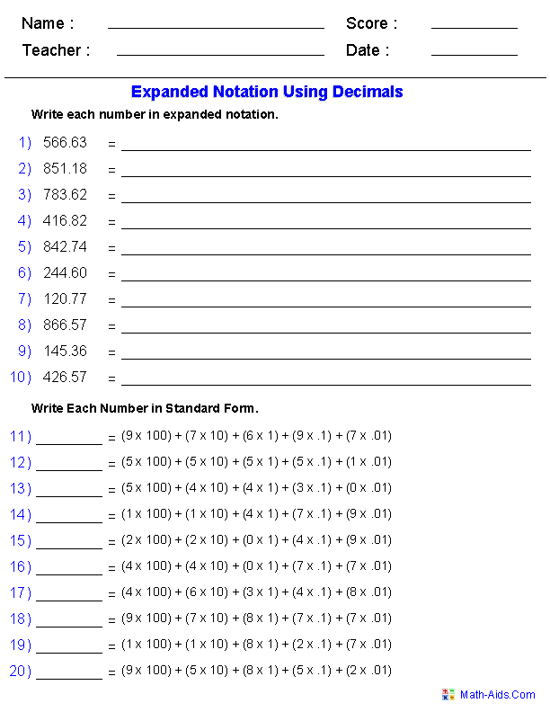 Place Value Worksheets | Place Value Worksheets for Practice