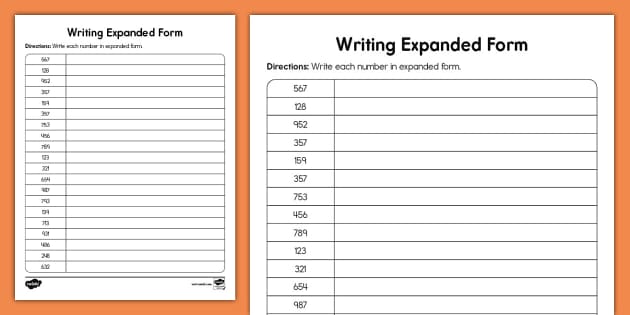 expanded form worksheet second grade