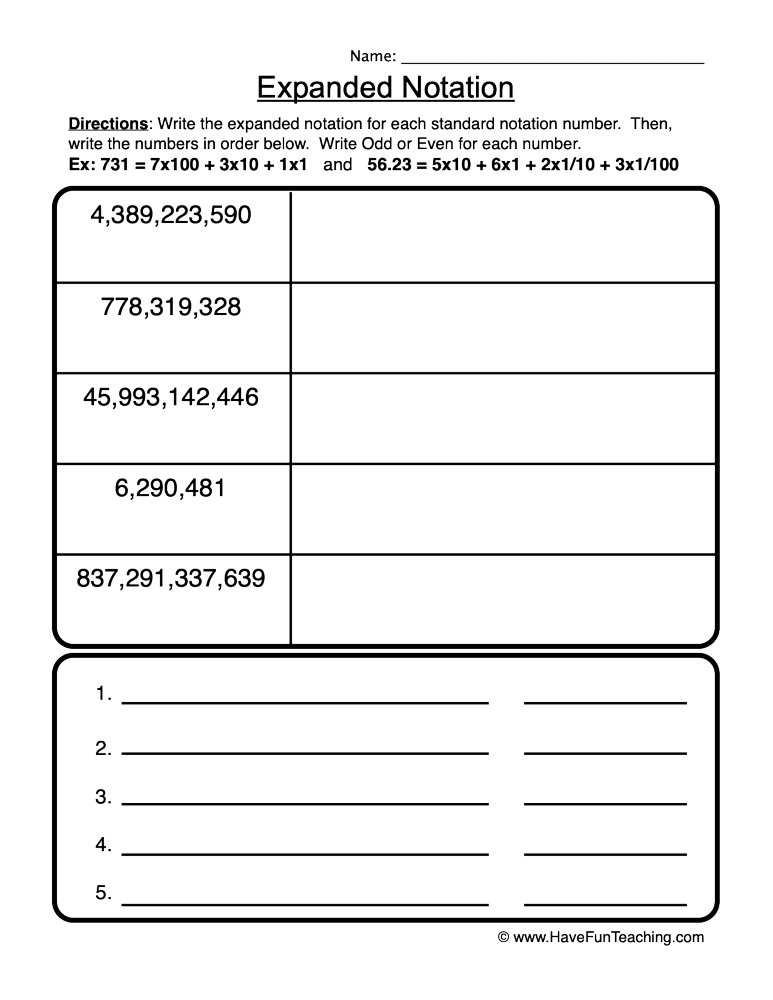 Free expanded notation worksheet grade 4, Download Free expanded