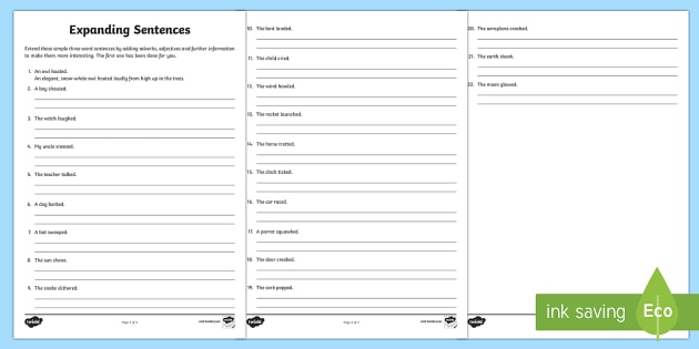 Expanding Sentences Worksheet / Worksheets (teacher made)