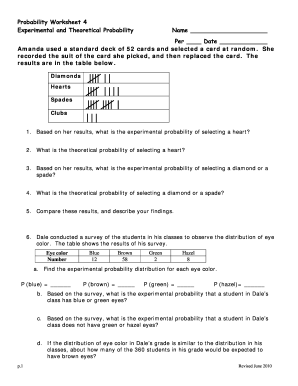 Theoretical Vs Experimental Probability 2010-2024 Form - Fill Out ...