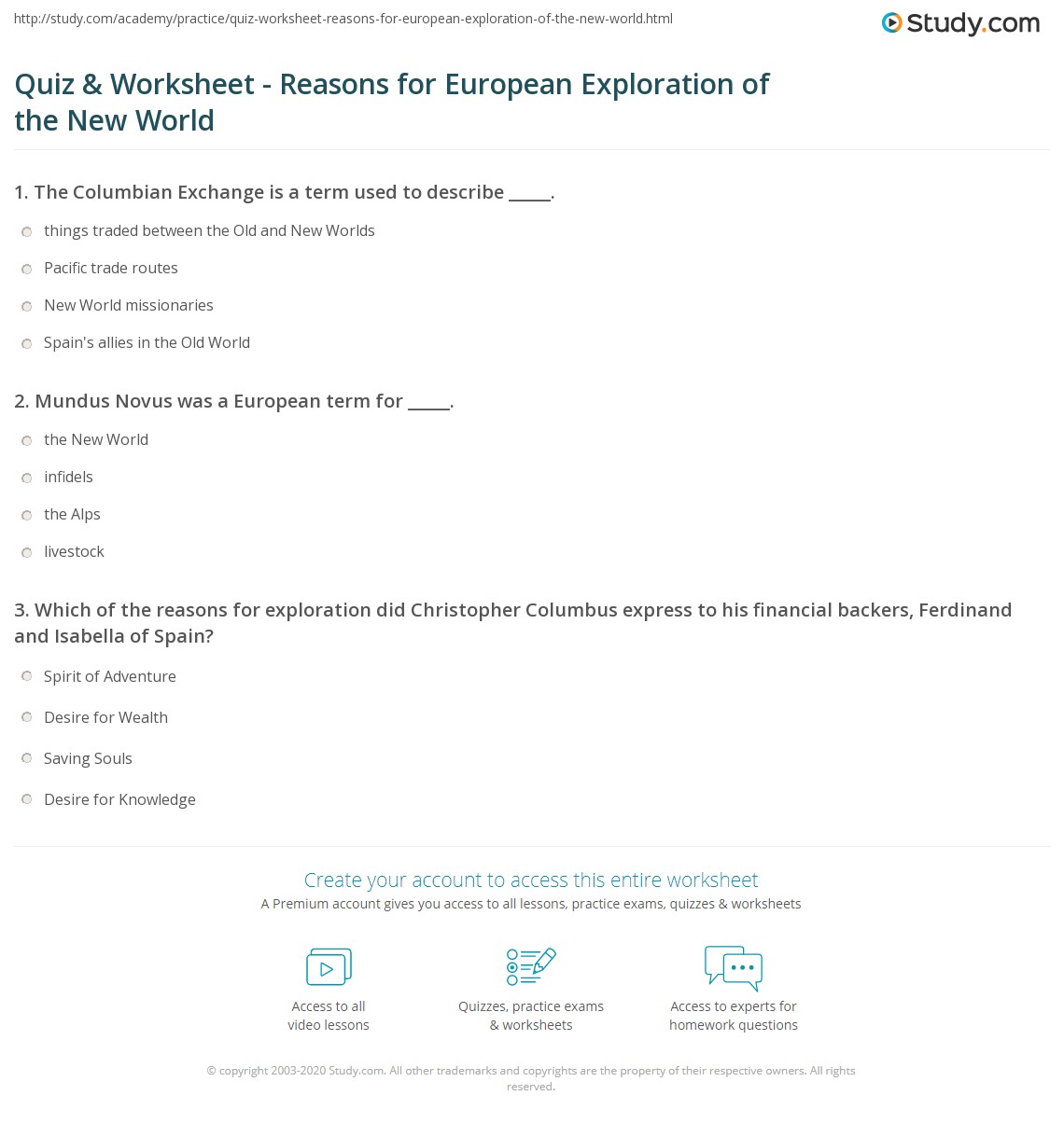 explorers come to the new world worksheet answers