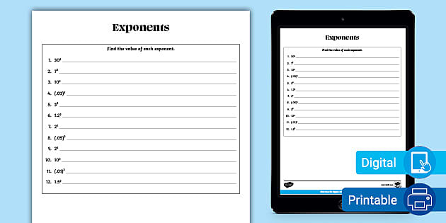 Sixth Grade Exponents Math Activity (teacher made) - Twinkl